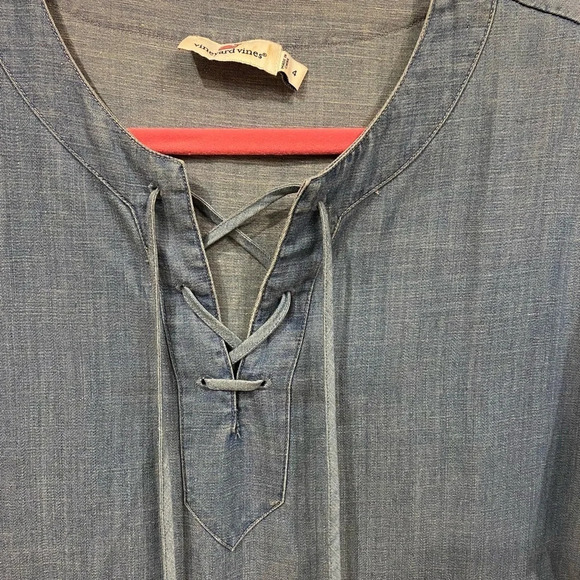 Vineyard Vines Chambray Flutter Sleeve Lace Up Dress Size 4 EUC - Picture 3 of 4